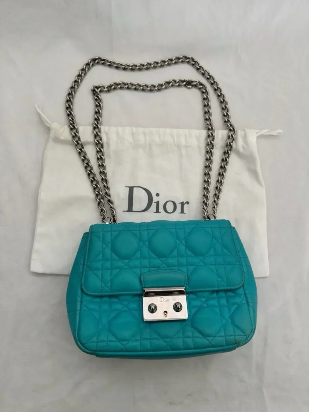 Authentic Dior Miss Dior Cannage Turquoise Blue Leather Shoulder Crossbody Bag